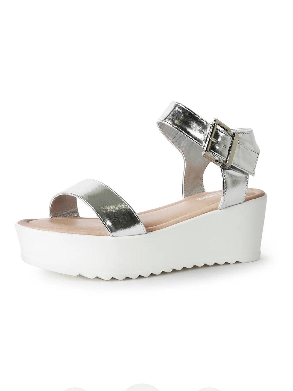 J.Adams New Surf Silver Metallic Wedge Sandals with Ankle Buckle Size 5.5